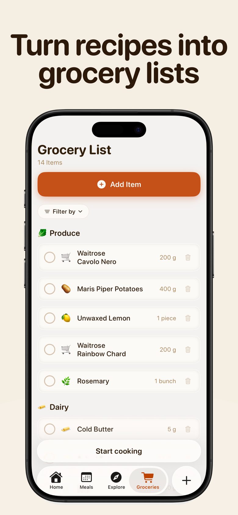 Recipal grocery list — turn recipes into grocery lists
